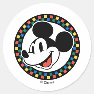Classic_Retro_Mickey_Mouse_Colorful_Checkered_Classic_Round_Sticker_1 Classic Retro Mickey Mouse Colorful Checkered Classic Round Sticker