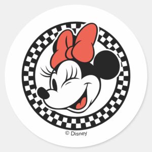 Classic_Retro_Minnie_Mouse_Checkered_Classic_Round_Sticker_1 Classic Retro Minnie Mouse Checkered Classic Round Sticker