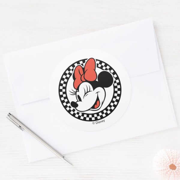 Classic_Retro_Minnie_Mouse_Checkered_Classic_Round_Sticker_3 Classic Retro Minnie Mouse Checkered Classic Round Sticker