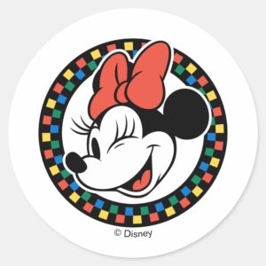 Classic_Retro_Minnie_Mouse_Colored_Checkered_Classic_Round_Sticker_1 Classic Retro Minnie Mouse Colored Checkered Classic Round Sticker