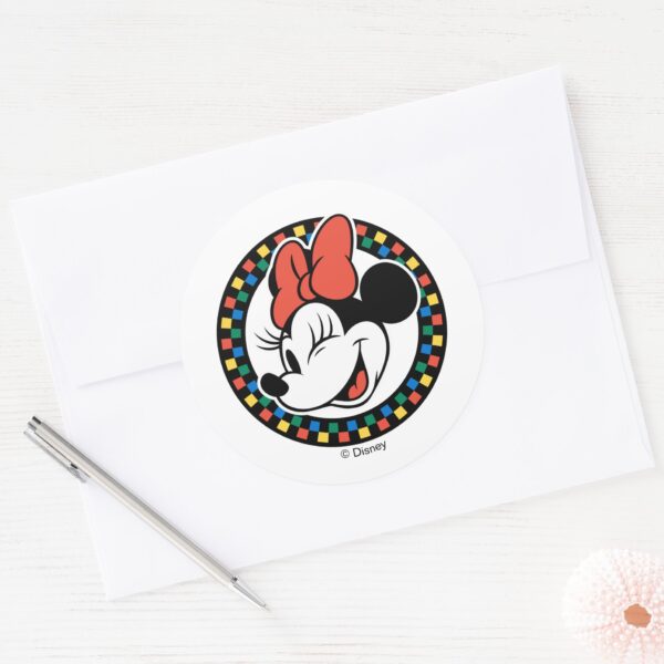 Classic_Retro_Minnie_Mouse_Colored_Checkered_Classic_Round_Sticker_3 Classic Retro Minnie Mouse Colored Checkered Classic Round Sticker