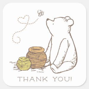 Classic Winnie The Pooh First Birthday Thank You Square Sticker