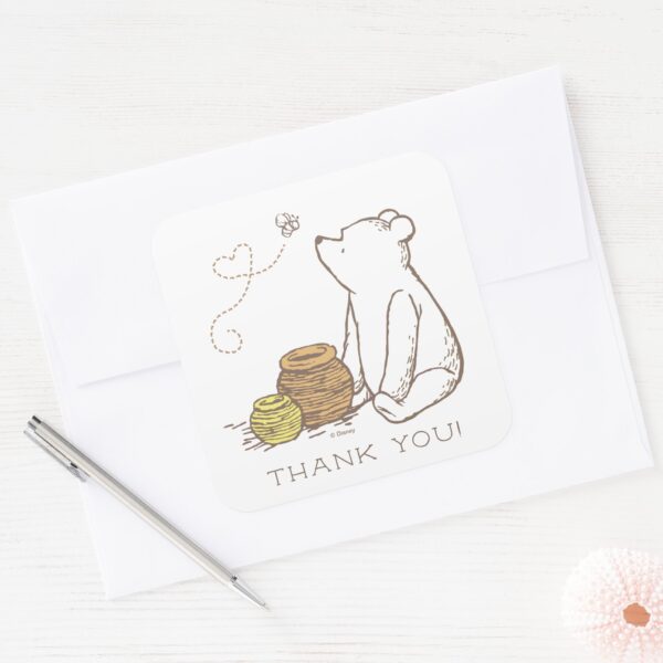 Classic_Winnie_the_Pooh_First_Birthday_Thank_You_Square_Sticker_4 Classic Winnie The Pooh First Birthday Thank You Square Sticker
