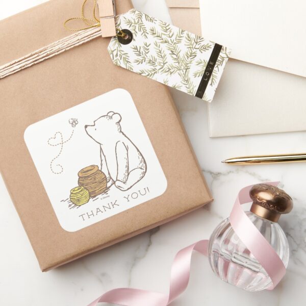 Classic_Winnie_the_Pooh_First_Birthday_Thank_You_Square_Sticker_6 Classic Winnie The Pooh First Birthday Thank You Square Sticker