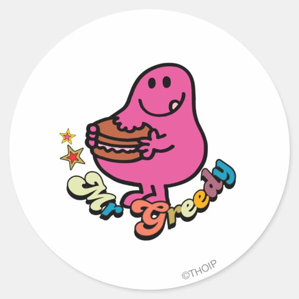Colorful_Mr._Greedy_Eating_Classic_Round_Sticker_1 Colorful Mr. Greedy Eating Classic Round Sticker