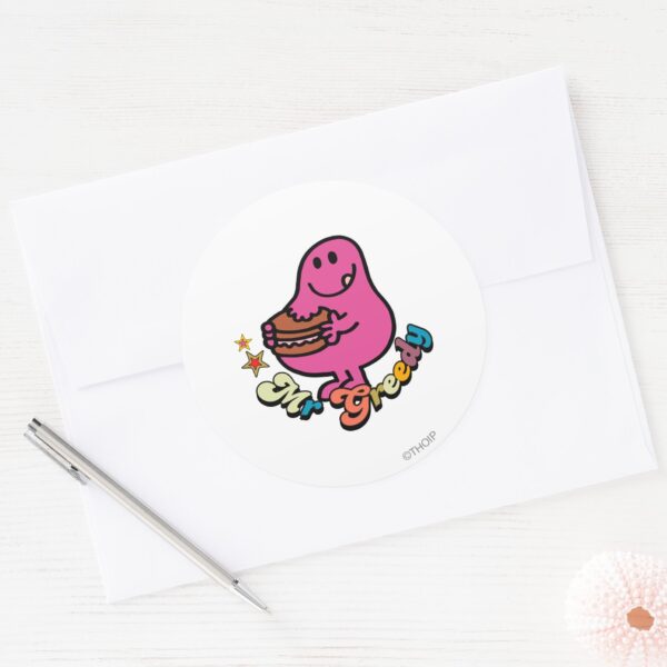 Colorful_Mr._Greedy_Eating_Classic_Round_Sticker_3 Colorful Mr. Greedy Eating Classic Round Sticker