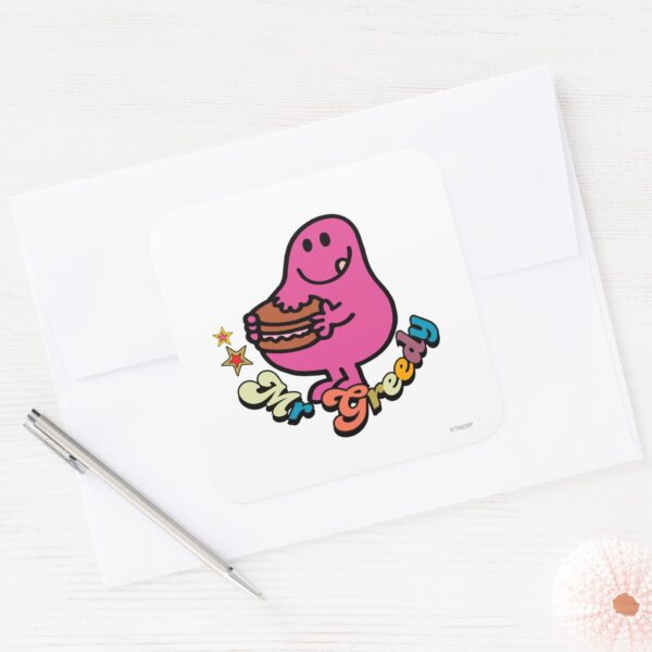 Colorful_Mr._Greedy_Eating_Square_Sticker_3 Colorful Mr. Greedy Eating Square Sticker