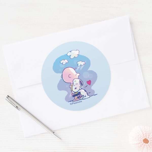 Comfort_&_Security___Charlie_&_Snoopy_Hug_Classic_Round_Sticker_3 Comfort Security Charlie Snoopy Hug Classic Round Sticker