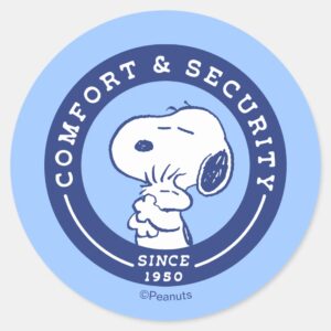 Comfort Security Snoopy Woodstock Hug Classic Round Sticker
