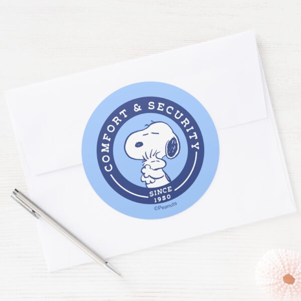 Comfort_&_Security___Snoopy_&_Woodstock_Hug_Classic_Round_Sticker_3 Comfort Security Snoopy Woodstock Hug Classic Round Sticker