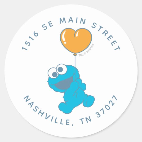 Cookie_Monster_Baby_Shower_Address_Classic_Round_Sticker_1 Cookie Monster Baby Shower Address Classic Round Sticker