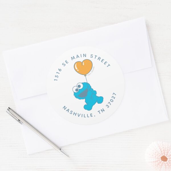 Cookie_Monster_Baby_Shower_Address_Classic_Round_Sticker_3 Cookie Monster Baby Shower Address Classic Round Sticker