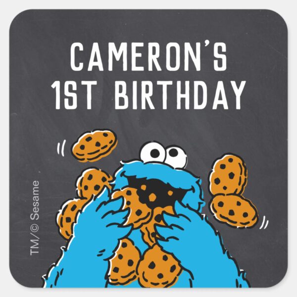 Cookie_Monster_Birthday_Chalkboard_Square_Sticker_1 Cookie Monster Birthday Chalkboard Square Sticker