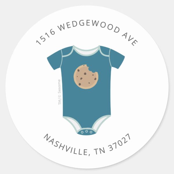 Cookie_Monster_Bodysuit_Baby_Shower_Address_Classic_Round_Sticker_1 Cookie Monster Bodysuit Baby Shower Address Classic Round Sticker