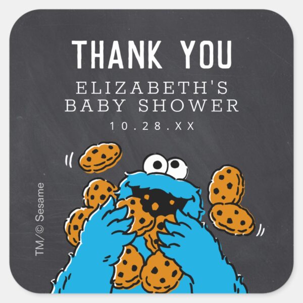 Cookie_Monster_Chalkboard_Baby_Shower_Thank_You_Square_Sticker_1 Cookie Monster Chalkboard Baby Shower Thank You Square Sticker