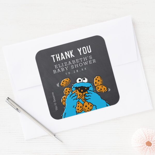 Cookie_Monster_Chalkboard_Baby_Shower_Thank_You_Square_Sticker_3 Cookie Monster Chalkboard Baby Shower Thank You Square Sticker