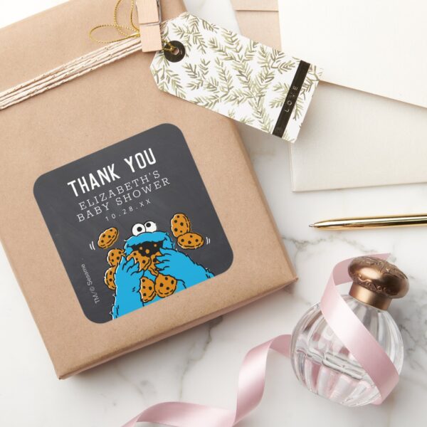 Cookie_Monster_Chalkboard_Baby_Shower_Thank_You_Square_Sticker_5 Cookie Monster Chalkboard Baby Shower Thank You Square Sticker