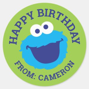 Cookie Monster Face Happy Birthday Gift Tag