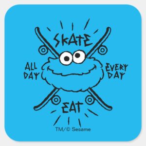 Cookie Monster Skate Logo Skate Eat 24 7 Square Sticker