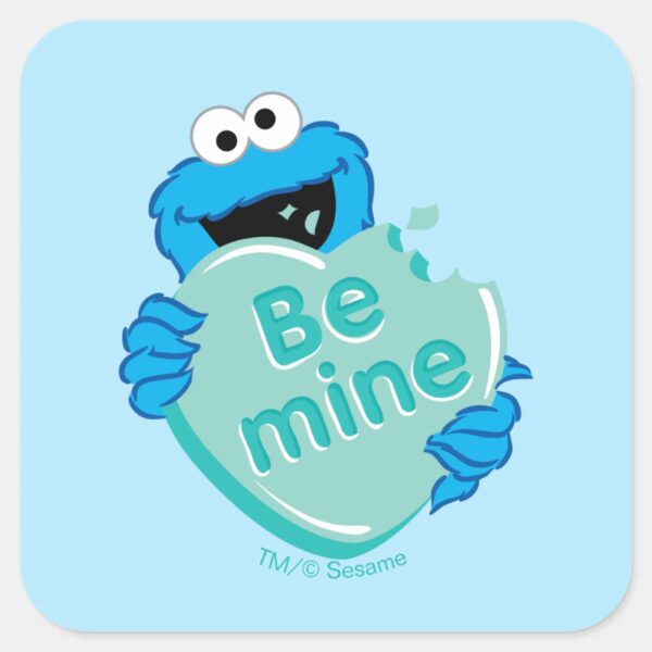 Cookie_Monster__Be_Mine__Valentine's_Heart_Candy_Square_Sticker_1 Cookie Monster Be Mine Valentines Heart Candy Square Sticker