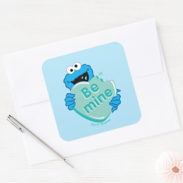 Cookie_Monster__Be_Mine__Valentine's_Heart_Candy_Square_Sticker_3 Cookie Monster Be Mine Valentines Heart Candy Square Sticker