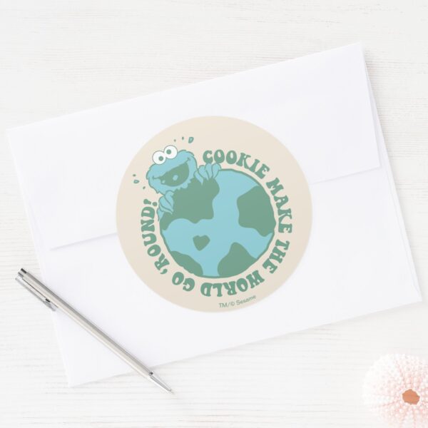 Cookie_Monster___Cookies_Make_the_World_Go_Round_Classic_Round_Sticker_3 Cookie Monster Cookies Make The World Go Round Classic Round Sticker