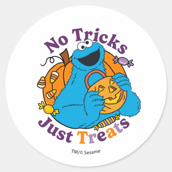 Cookie_Monster___No_Tricks_Just_Treats_Classic_Round_Sticker_1 Cookie Monster No Tricks Just Treats Classic Round Sticker