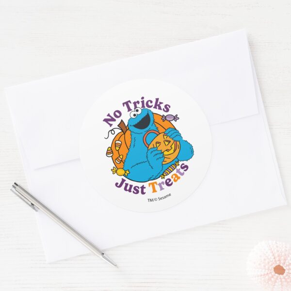 Cookie_Monster___No_Tricks_Just_Treats_Classic_Round_Sticker_3 Cookie Monster No Tricks Just Treats Classic Round Sticker