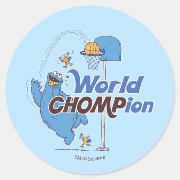 Cookie_Monster___Shooting_Basketball_Hoops_Classic_Round_Sticker_1 Cookie Monster Shooting Basketball Hoops Classic Round Sticker