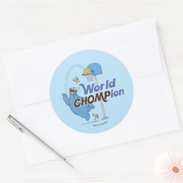Cookie_Monster___Shooting_Basketball_Hoops_Classic_Round_Sticker_3 Cookie Monster Shooting Basketball Hoops Classic Round Sticker