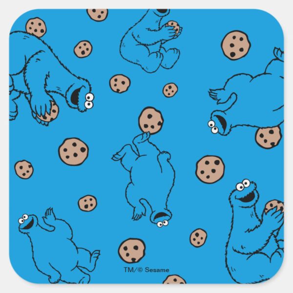 Cookie_Monster_and_Cookies_Blue_Pattern_Square_Sticker_1 Cookie Monster And Cookies Blue Pattern Square Sticker