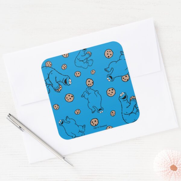 Cookie_Monster_and_Cookies_Blue_Pattern_Square_Sticker_3 Cookie Monster And Cookies Blue Pattern Square Sticker
