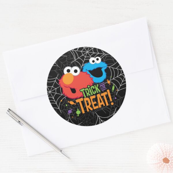 Cookie_Monster_and_Elmo_-_Trick_or_Treat_Classic_Round_Sticker_3 Cookie Monster And Elmo Trick Or Treat Classic Round Sticker