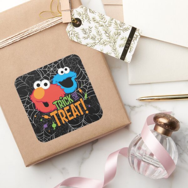 Cookie Monster And Elmo Trick Or Treat Square Sticker