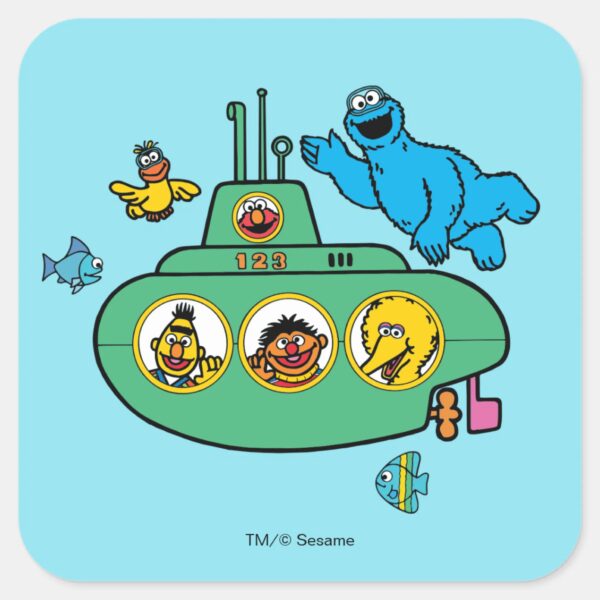 Cookie_Monster_and_Sesame_Pals_Submarine_Square_Sticker_1 Cookie Monster And Sesame Pals Submarine Square Sticker