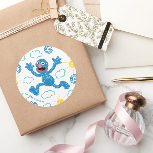 Crayon_Grover_Sunshine_Pattern_Classic_Round_Sticker_5 Crayon Grover Sunshine Pattern Classic Round Sticker