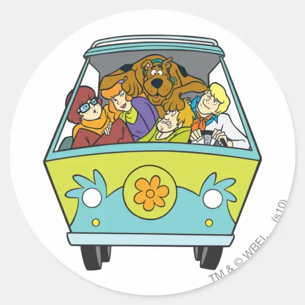 Crowded In The Mystery Machine Classic Round Sticker