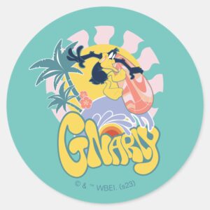DAFFY DUCK™ Surfing Gnarly Classic Round Sticker