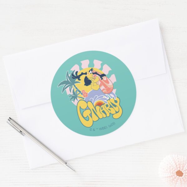 DAFFY_DUCK™_Surfing_-_Gnarly_Classic_Round_Sticker_3 DAFFY DUCK™ Surfing Gnarly Classic Round Sticker