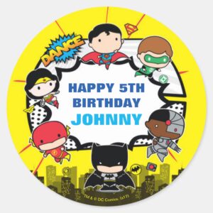 DC_Comics___Justice_League_-_Chibi_Birthday_Classic_Round_Sticker_1 DC Comics Justice League Chibi Birthday Classic Round Sticker