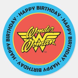 DC Comics Wonder Woman Logo Happy Birthday Classic Round Sticker