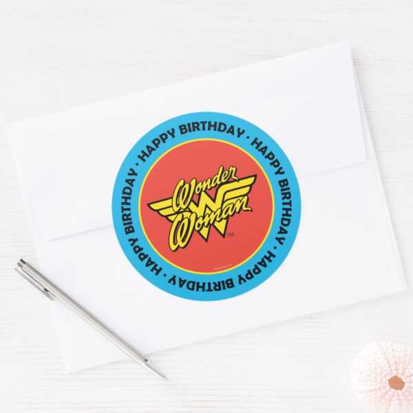 DC_Comics___Wonder_Woman_Logo___Happy_Birthday_Classic_Round_Sticker_3 DC Comics Wonder Woman Logo Happy Birthday Classic Round Sticker