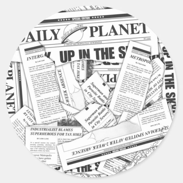 Daily_Planet_Pattern_-_White_Classic_Round_Sticker_1 Daily Planet Pattern White Classic Round Sticker