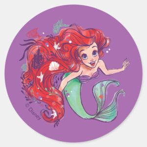 Decorated_Hair_Princess_Ariel_Watercolor_Classic_Round_Sticker_1 Decorated Hair Princess Ariel Watercolor Classic Round Sticker