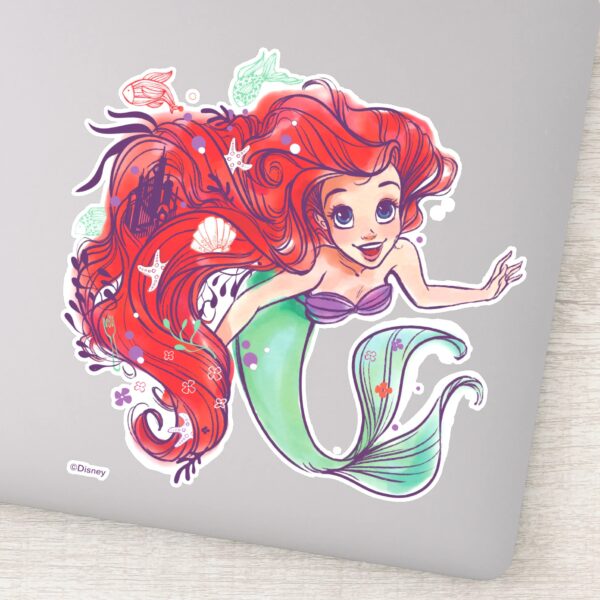 Decorated_Hair_Princess_Ariel_Watercolor_Sticker_1 Decorated Hair Princess Ariel Watercolor Sticker