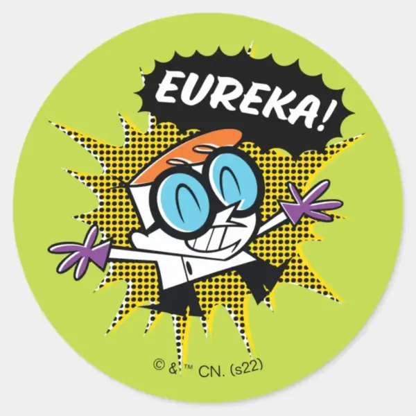 Dexter__Eureka!__Halftone_Callout_Graphic_Classic_Round_Sticker_1 Dexter Eureka Halftone Callout Graphic Classic Round Sticker