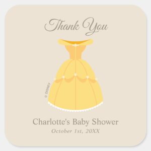 Disney Belle Dress Girl Baby Shower Thank You Square Sticker