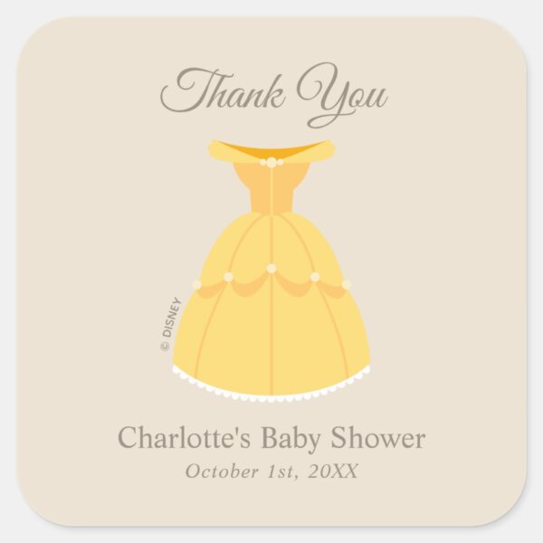 Disney_Belle_Dress___Girl_Baby_Shower_Thank_You_Square_Sticker_2 Disney Belle Dress Girl Baby Shower Thank You Square Sticker