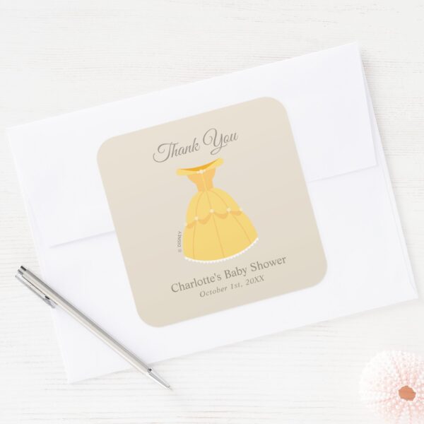Disney_Belle_Dress___Girl_Baby_Shower_Thank_You_Square_Sticker_4 Disney Belle Dress Girl Baby Shower Thank You Square Sticker