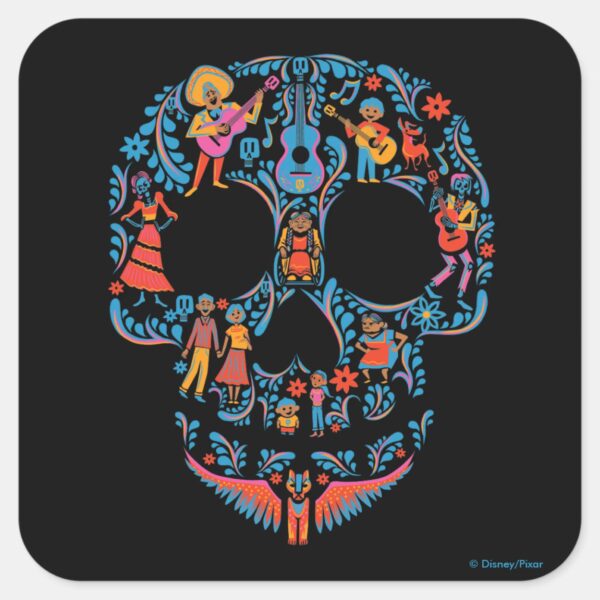 Disney_Pixar_Coco___Colorful_Sugar_Skull_Square_Sticker_1 Disney Pixar Coco Colorful Sugar Skull Square Sticker